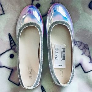 Girls Metallic Holographic Ballet Flats